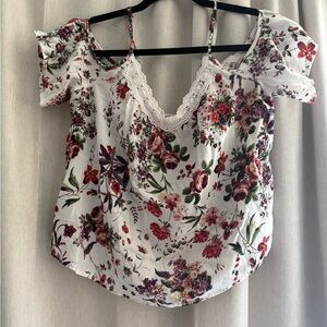 Floral Lace Trim Women's Top